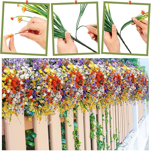 Miniatura 3 de Hoteam 40 paquetes de flores artificiales para exteriores, resistentes a los rayos UV, plantas de exterior falsas de plástico para exteriores,