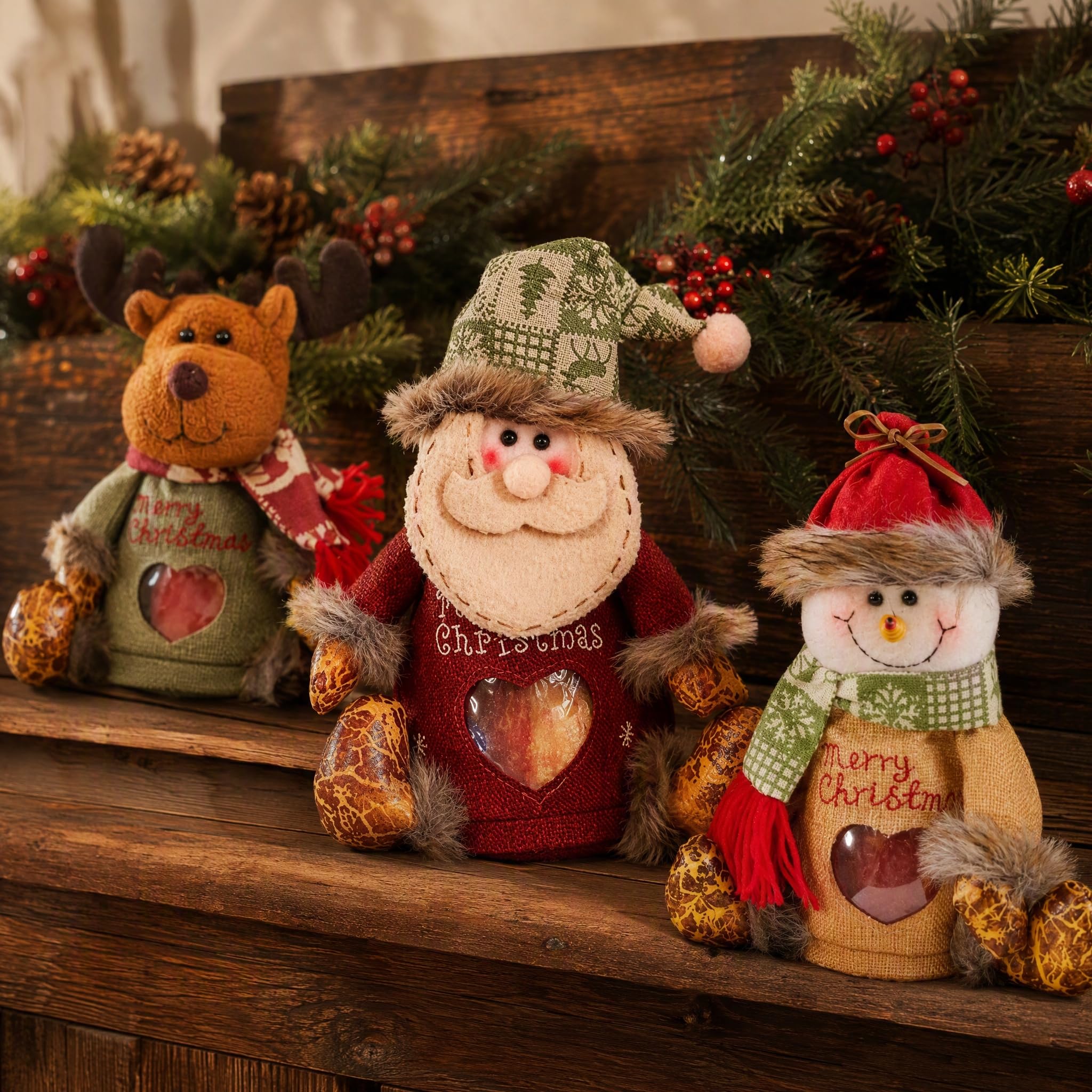 Christmas Gift Bags with Zipper, 3D Santa Snowman for Kids (A,6 PCS)