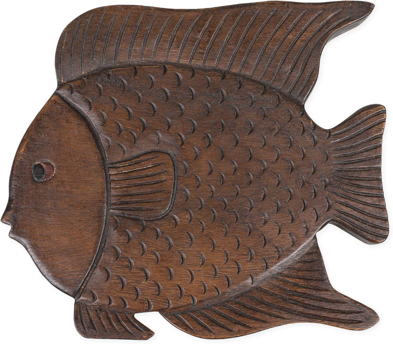 AWEHIRU Sea Island Imports Fish Stain Design Hand Carved Acacia Hardwood Decorative Short Stool