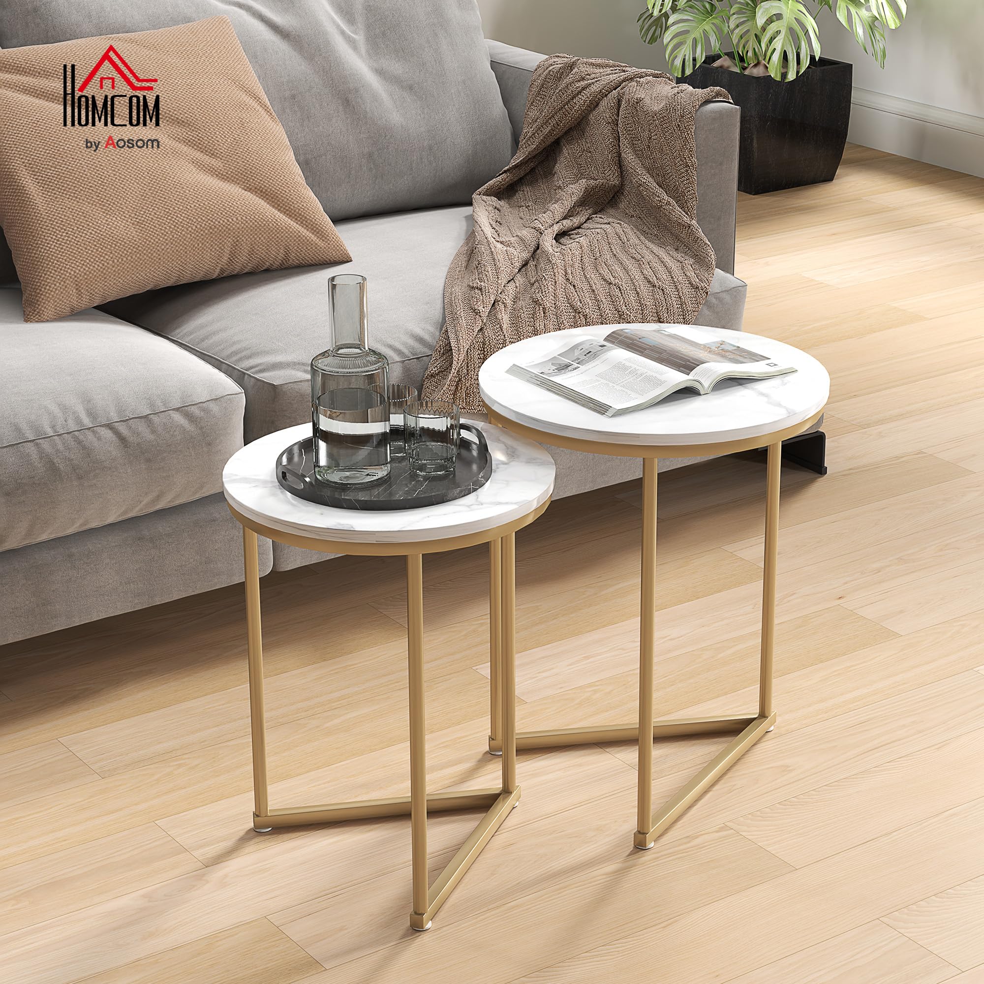 HOMCOM Beistelltisch 2er-Set Sofatisch für Kleine Räume Goldton