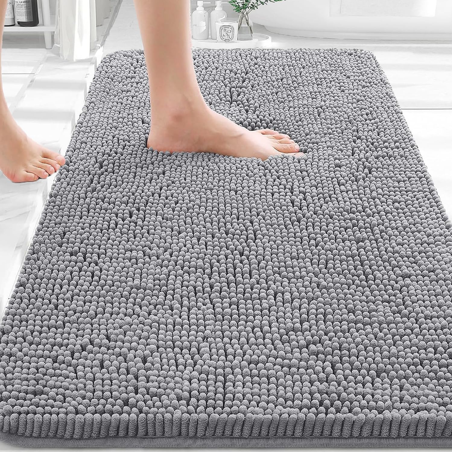OLANLY Bathroom Rugs 30x20, Extra Soft Absorbent Chenille Bath Rugs | Grey, Quick-Drying Rubber Backing, Machine Washable Bath Mat for Bathroom Floor, Tub and Shower, Home Decor Accessories