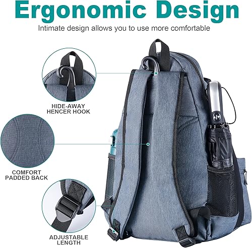 Miniatura 10 de Himal Outdoors Mochila de tenis  Gran almacenamiento con capacidad para 2 raquetas y necesidades con tenis, pickleball, raqueta, adecuada para