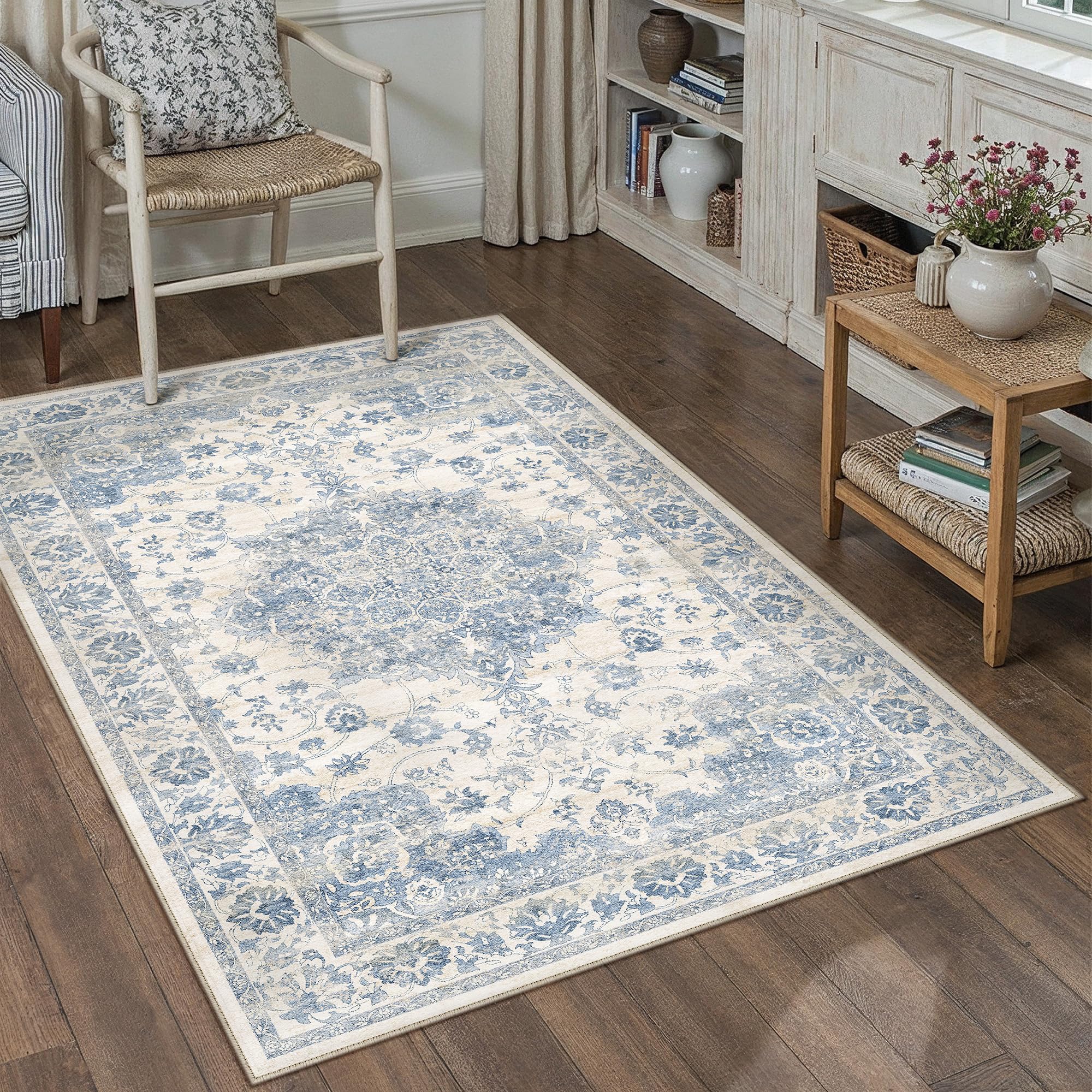 PureCozy Washable Living Room Rug, 80 x 150 cm, Vintage Rug for Living Room, Short Pile, Non-Slip, Soft, Bohemian, Retro, Blue Carpet for Kitchens, Bedroom, Dining Room, Bedroom — image 1