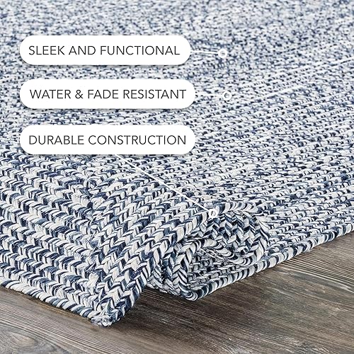 Miniatura 7 de nuLOOM Wynn - Alfombra de área trenzada para interiores y exteriores, 5 pies, redonda, azul claro