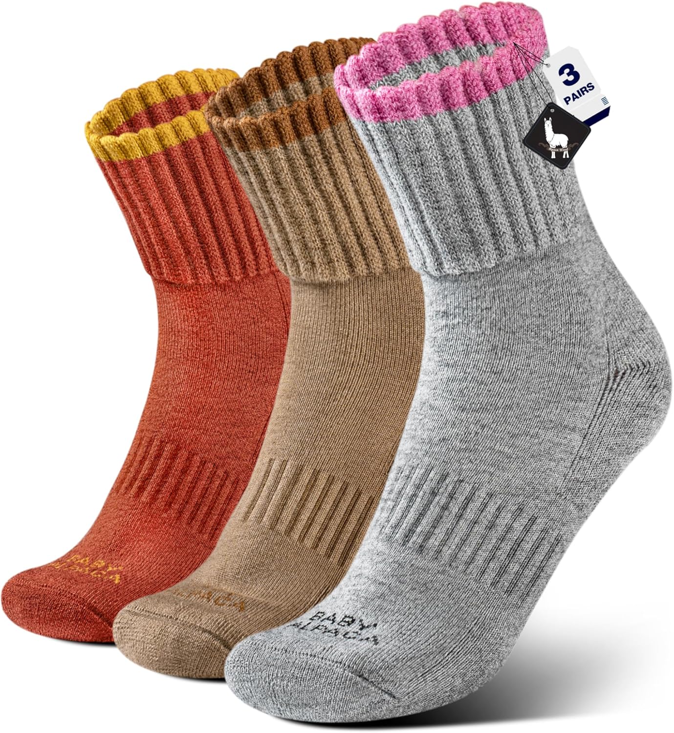 Alpaca Wool Boot Crew Socks 3 Pairs Women Cozy Thermal Warm Compression Cushion Thick Winter Hiking Casual Home