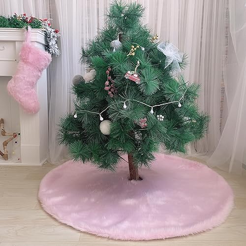 Vista 92 de Faldones blancos de felpa para árbol de Navidad, 36 pulgadas, tapete de lujo de piel sintética para base de árbol de Navidad con patrón de corazón