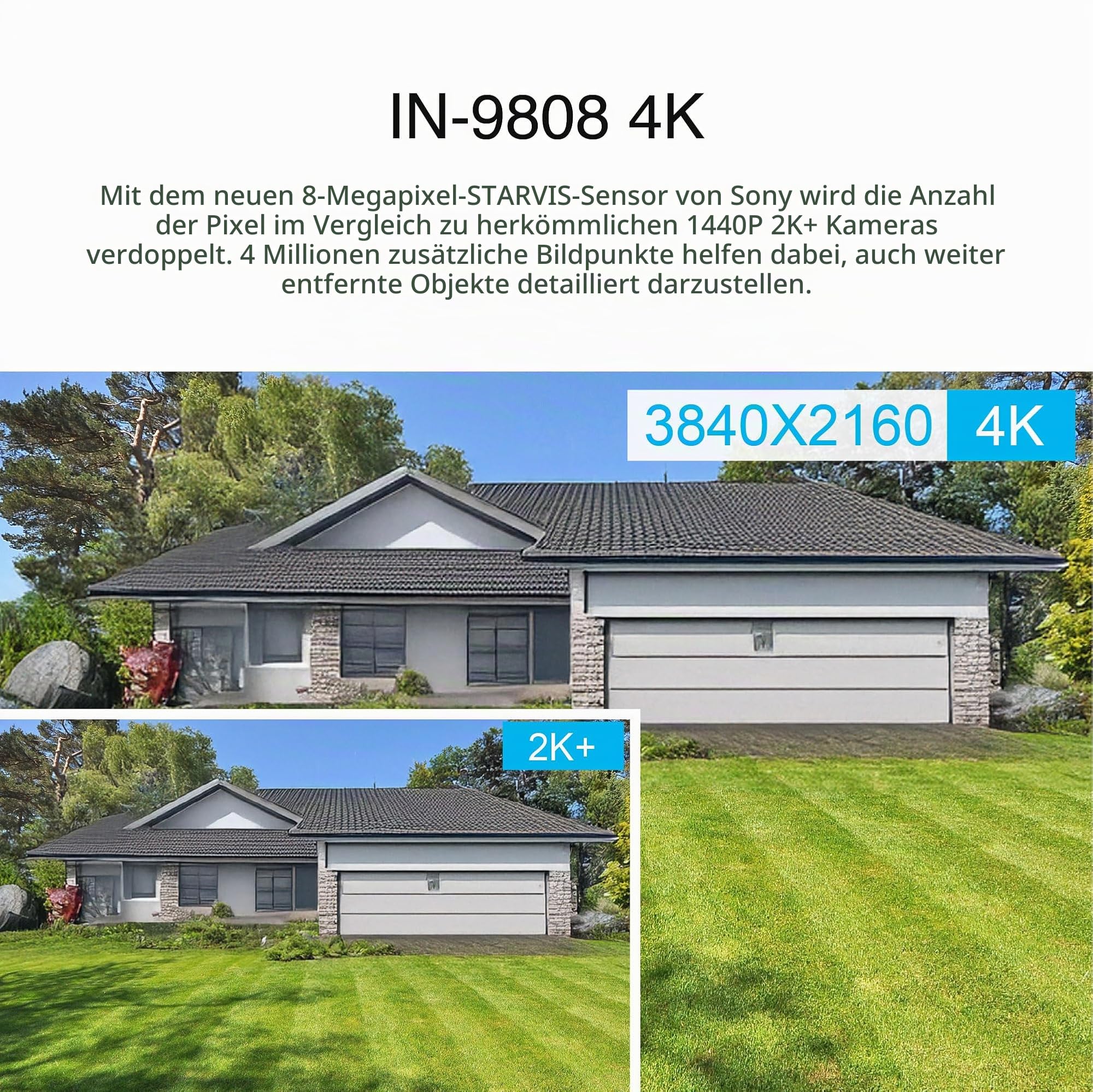 INSTAR IN-9808 4K Überwachungskamera Außen weiß, LAN/WLAN/PoE, HomeKit Secure Video, AI-Personenerkennung, IR-Nachtsicht, Mikrofon, Audio, PIR, RTSP, WPA3, MQTT, NDAA/TAA