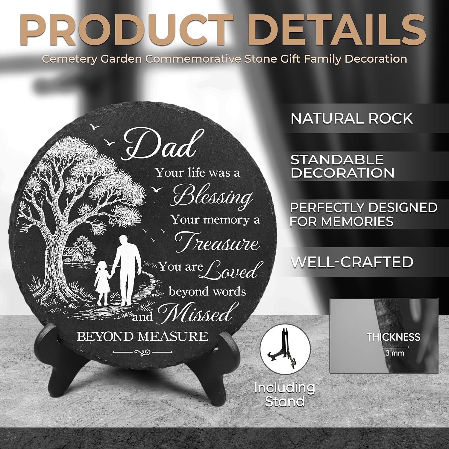 Memorial Garden Stones for Dad, Memorial Gifts for Loss of Father, Sympathy Gifts for Loss of Dad, Garden Stone Memory Father for Daughter on Christmas