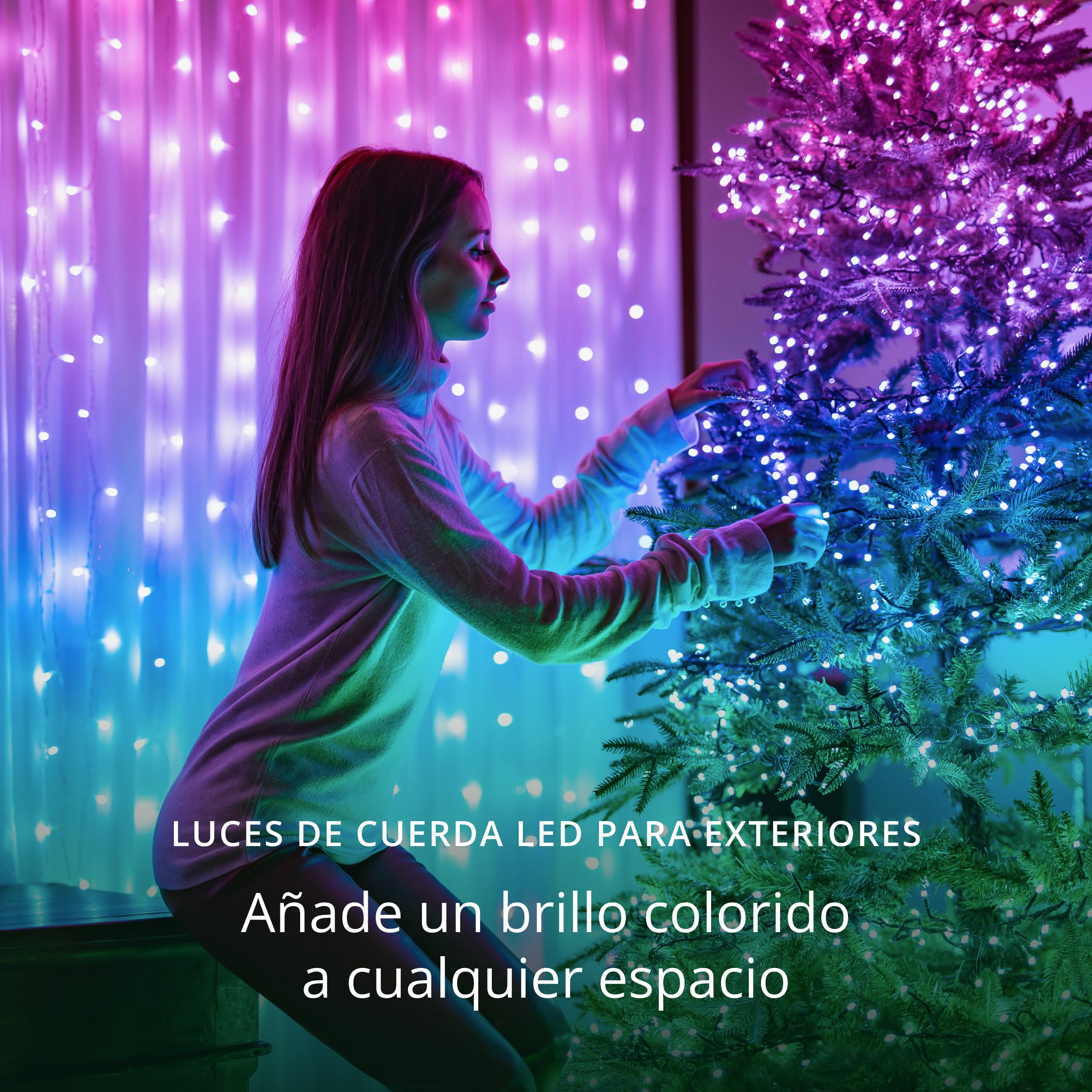 Twinkly Strings 750 LED RGB Luces LED para Exterior e Interior, Luces LED Inteligentes Compatible con Alexa y Google Home, IP44, Decoración de Navidad, Control de Aplicación, Cable Negro, 60 m