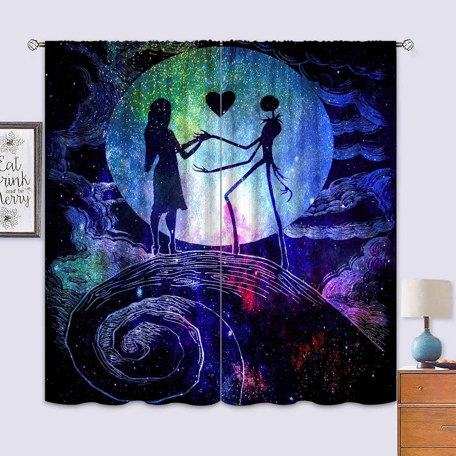 Christmas Kids Bedroom Theme Decor Rod Pocket Curtain,Modern Home dedor Halloween Blackout Curtain Thermal Insulated for Living Nursery Room(2 Panels,72 x 84 Inch)