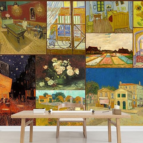 Vista 100 de Wall26 - Papel tapiz en color cobre con estampado de "Almendro en flor" de Vincent Van Gogh Verde azulado "Flor de almendra