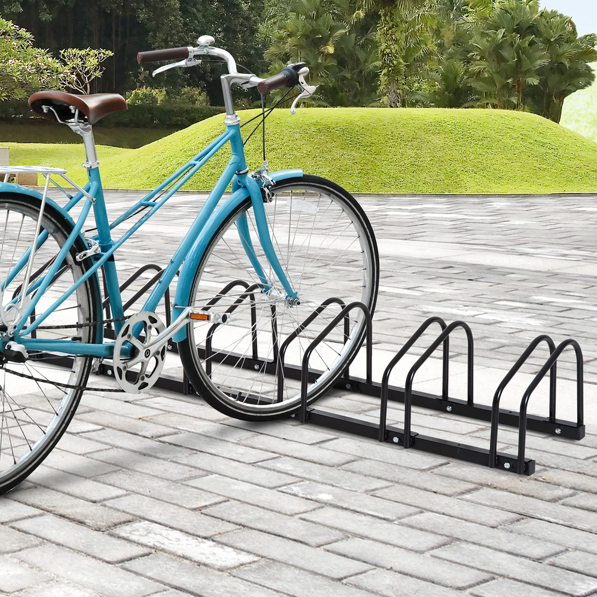 HOMCOM Fahrradständer Wetterfest bis 6 Fahrräder 179x33x27 cm Schwarz