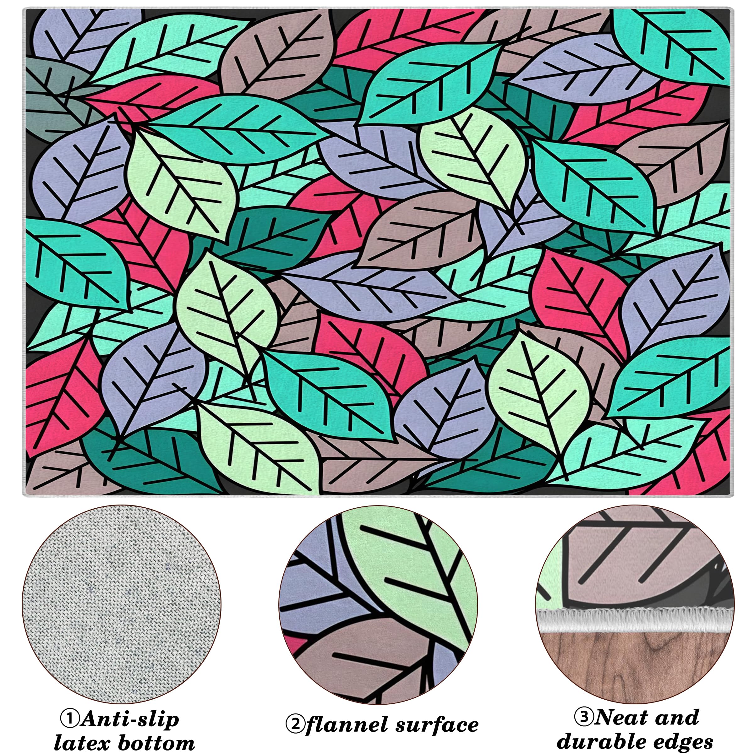 Großer waschbarer Kurzflor-Teppich 200x300 - Blätter Farbig Teppiche - Moderne Ästhetik Dünn Saugfähig Vielseitig Carpet für Wohnzimmer Schlafzimmer Oder Als Bettvorlege A&190