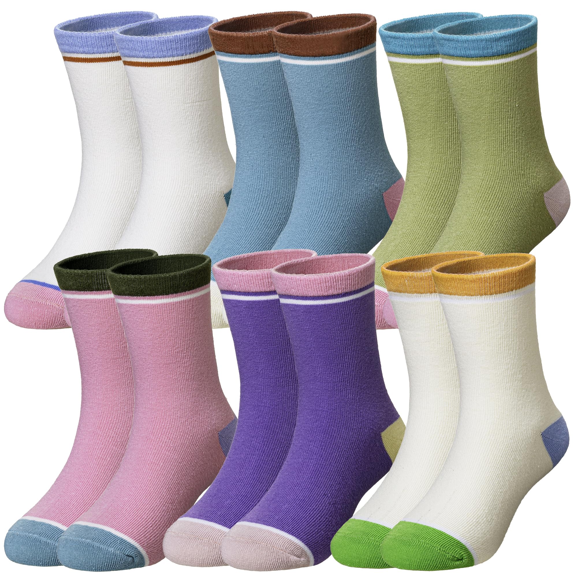 Eocom Girls Socks Little Kids Crew Socks Cotton Cute Youth Dress Socks 6 Pairs