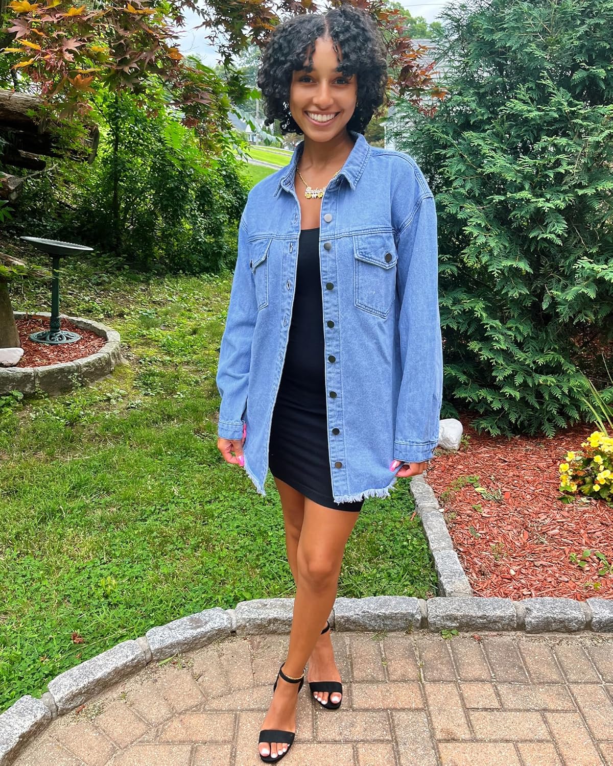 luvamia Denim Jacket for Women Oversized Button Down Casual Jean Shacket Jackets Long Sleeve Frayed Hem Western Trendy - Image 6