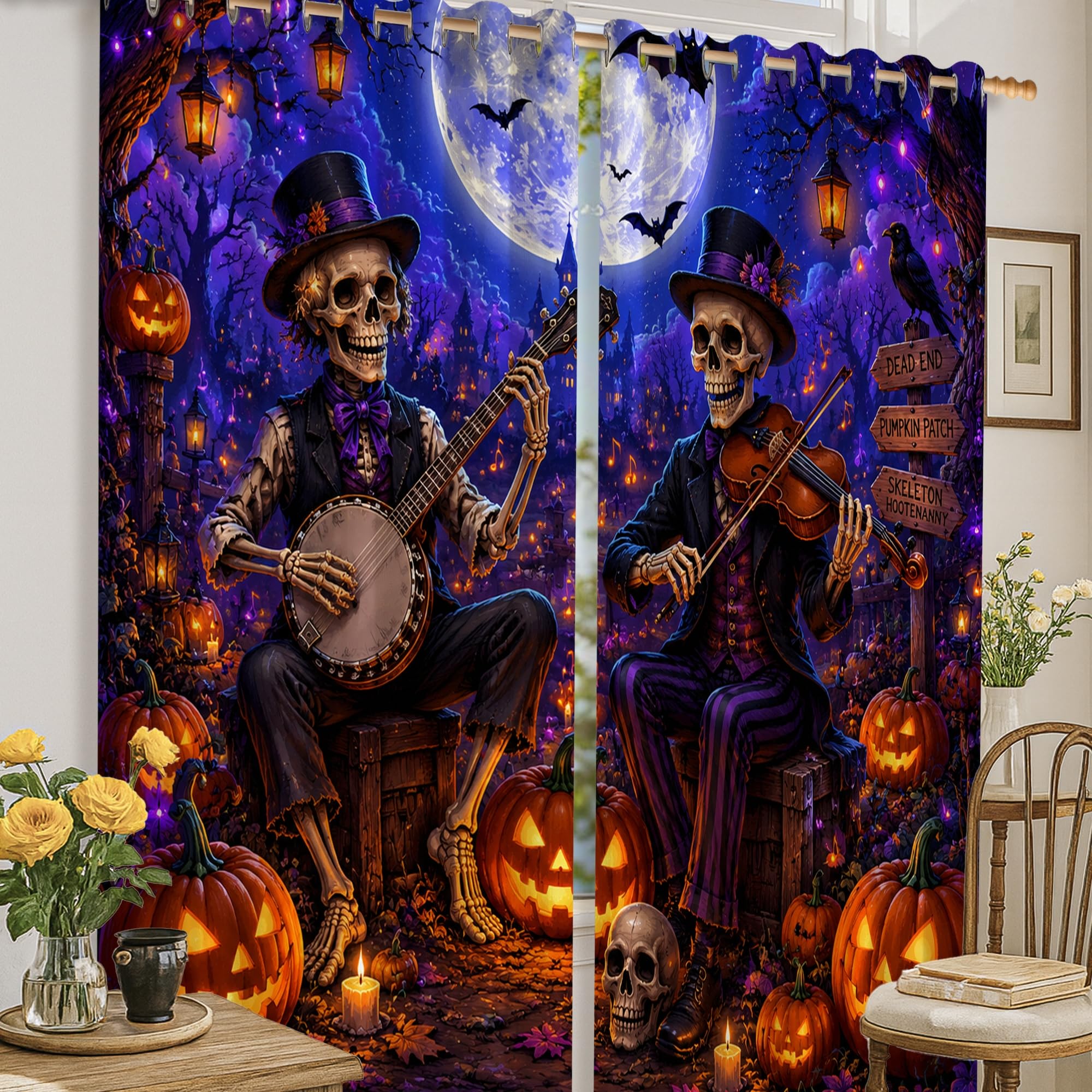 Rideaux occultants contre le froid et la lumière extérieure avec motifs festifs violets