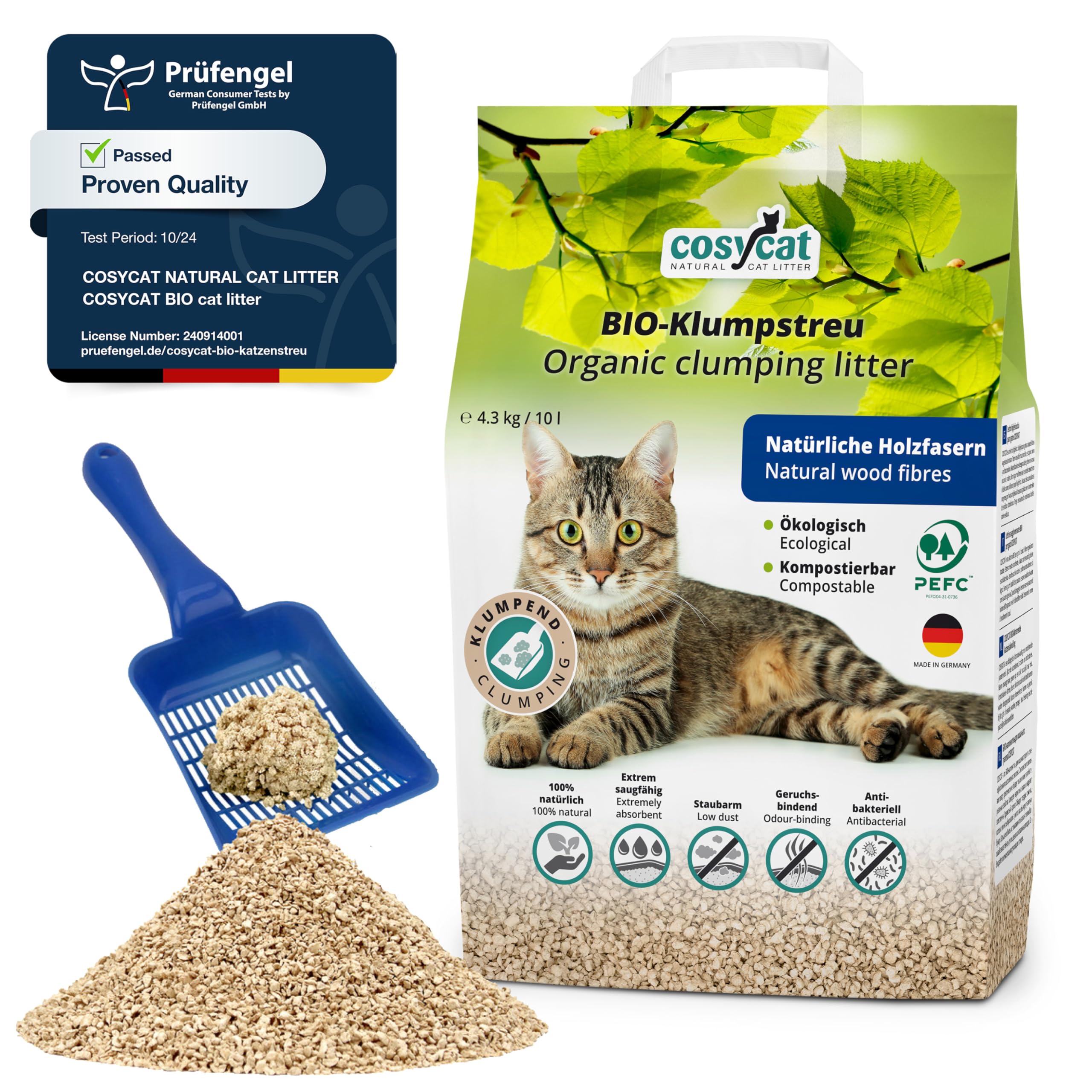 COSYCAT organic CLUMPING Wood Granule cat litter, 100% Natural Wood/Vegetable Fibre product, dust-free (Fine Granule 1x10 L)