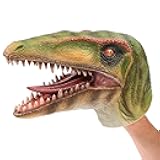 Gemini&Genius Compsognathus Dinosaur Hand Puppet - Soft Rubber Realistic Funny & Scared Dino Head Puppet for Kids' Role Play
