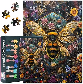1000 Piece Jigsaw Puzzles for Adults - Vibrant Bees and Blooming Floral Garden Scene, Premium 1000 Piece Puzzle, Coolest Adult Botanical Art Jigsaw Puzzle27.5x19.7 Inch