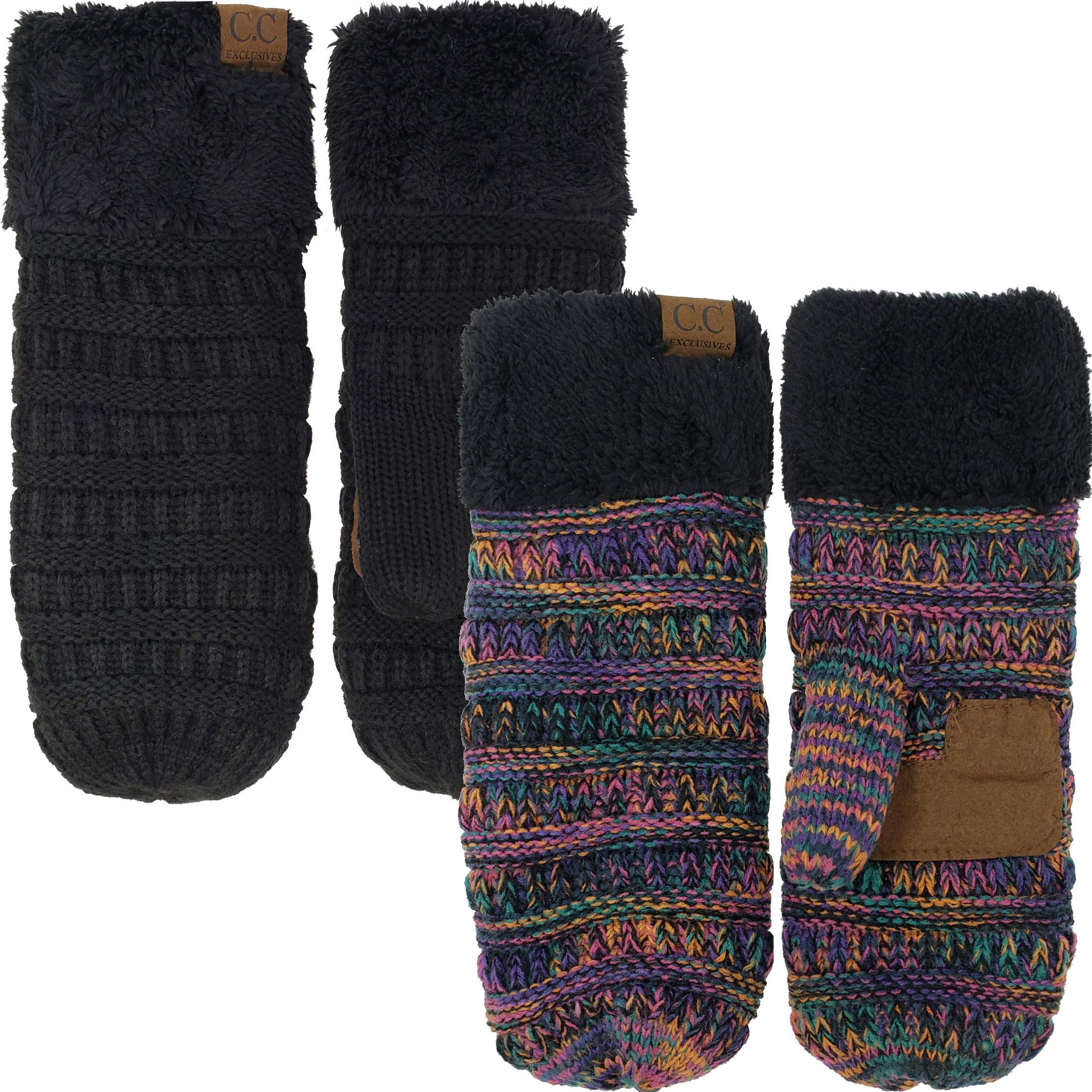 Funky Junque Exclusives Mittens Womens Warm Lined Multi Solid Buffalo Check Soft Knit Gloves