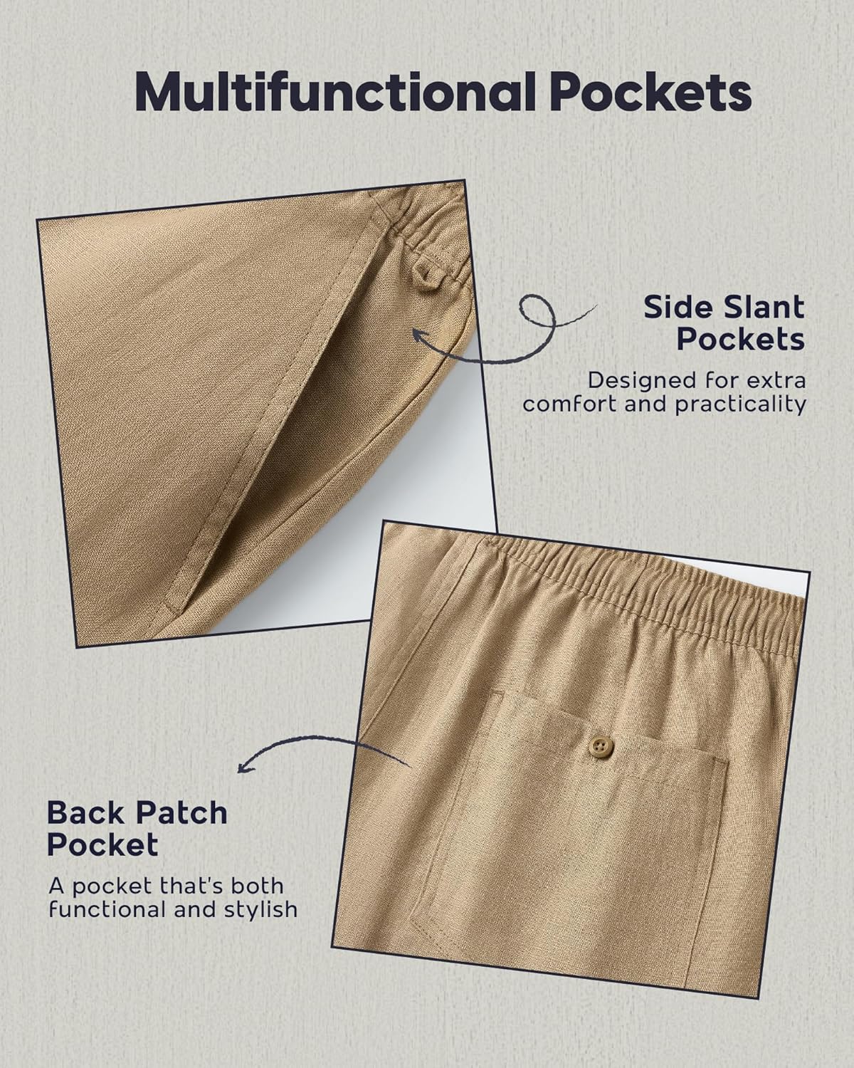 maamgic Mens Casual Linen Shorts 5/7 Inch Elastic Waist Drawstring Summer 2 in 1 Beach Short with Pockets - Image 5