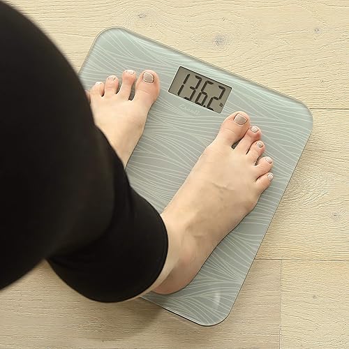 Vista 25 de Escali Báscula de baño digital de vidrio para peso corporal, báscula corporal de baño, alta capacidad de 400 libras, batería incluida, plataforma