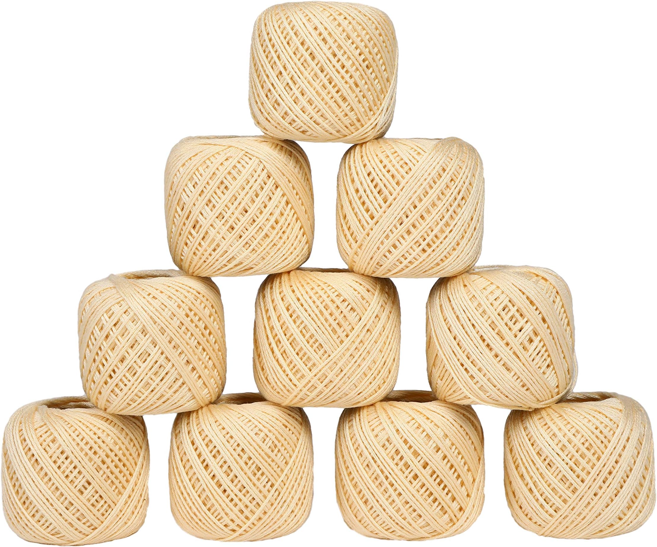 TIMESETL Ball Crochet Cotton Thread Yarn, Set Of 10 Ball, Size 20 Gram 55 To 60 Mtr Approx (Cream), 230 Gram