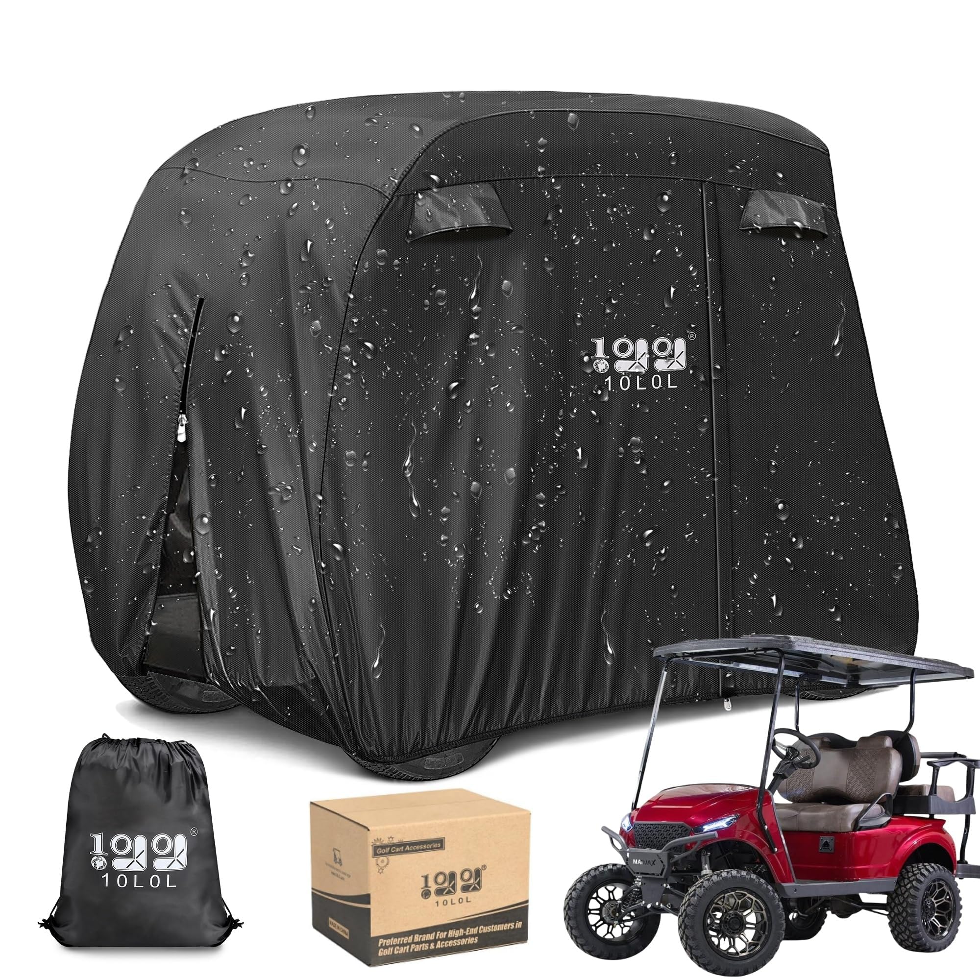 10L0L Pokrowiec na wózek golfowy czarny do Yamaha EZGO Club Car 2/2+2-osobowy wózek goilfowy, wodoodporny 400D trwały poliester golf buggy pokrowiec do przechowywania na zewnątrz z trzema drzwiami na