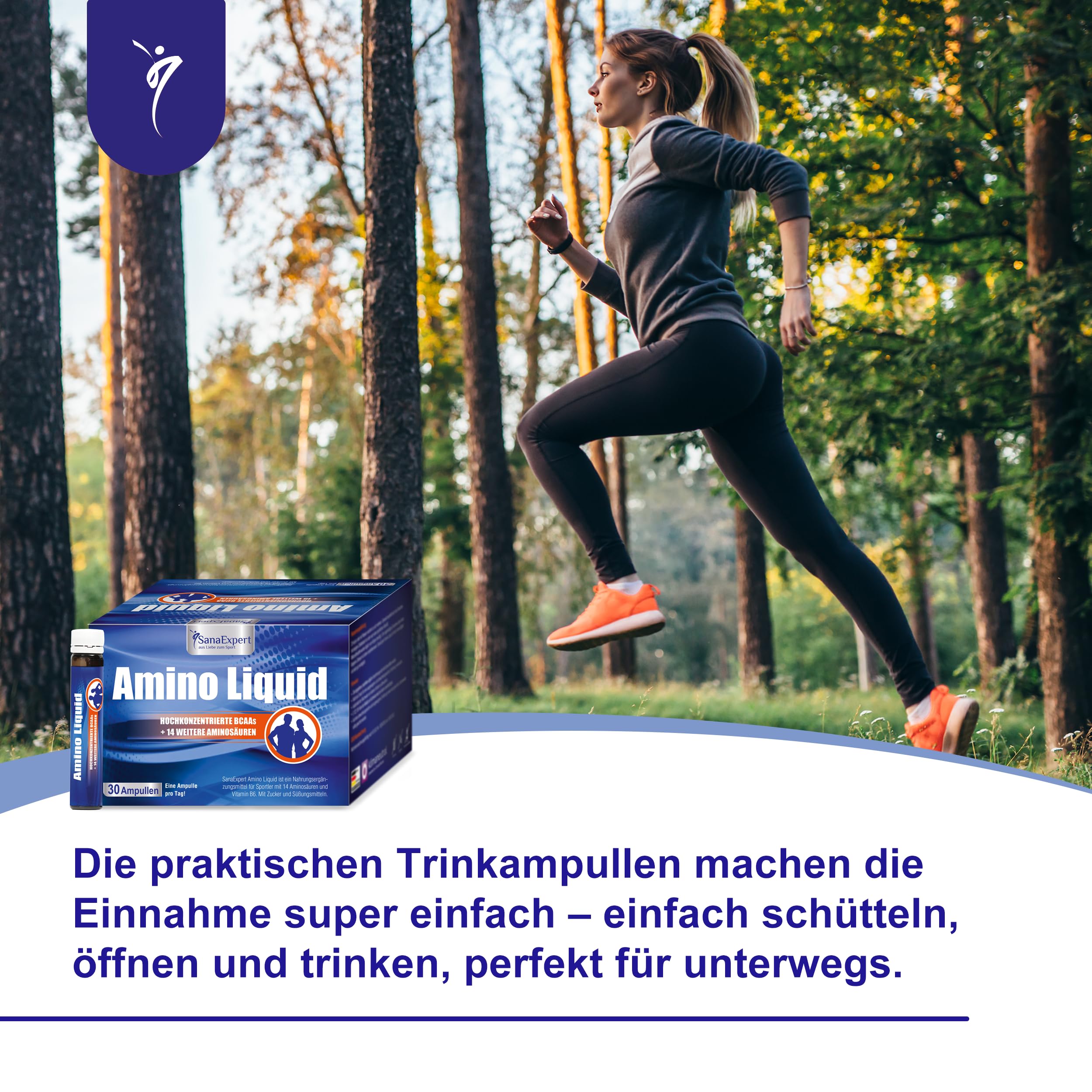 SanaExpert® Amino Liquid - Hochdosiertes Aminosäuren-Konzentrat mit BCAAs & Vitamin B6-30 Trinkampullen à 25 ml - Flüssige Form - Made in Germany