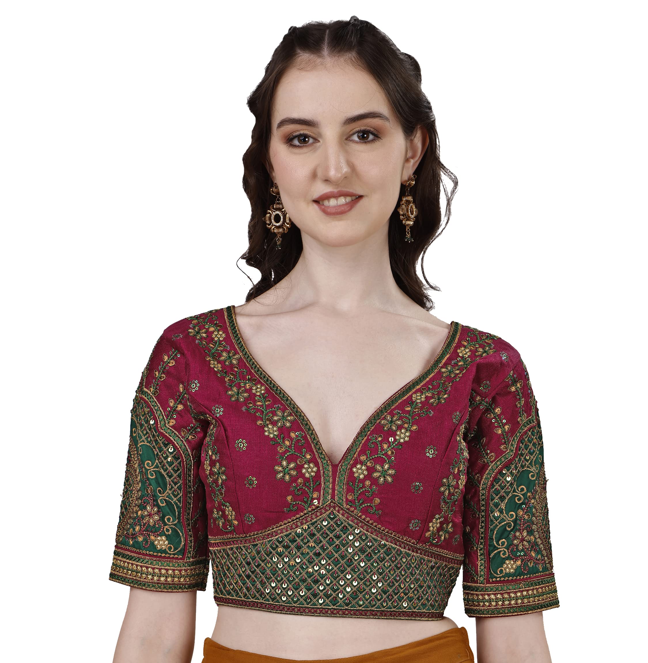 Vihu Fashion Embroidery Work Readymade Blouse (42, Maroon)