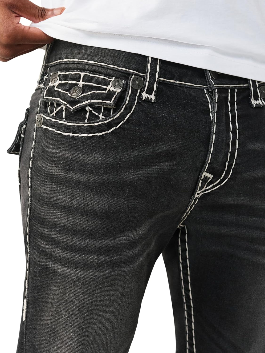 True Religion Men's Rocco Super T Flap 32" Skinny Jeans - 98% Cotton 2% Spandex, Flap Pocket Detail