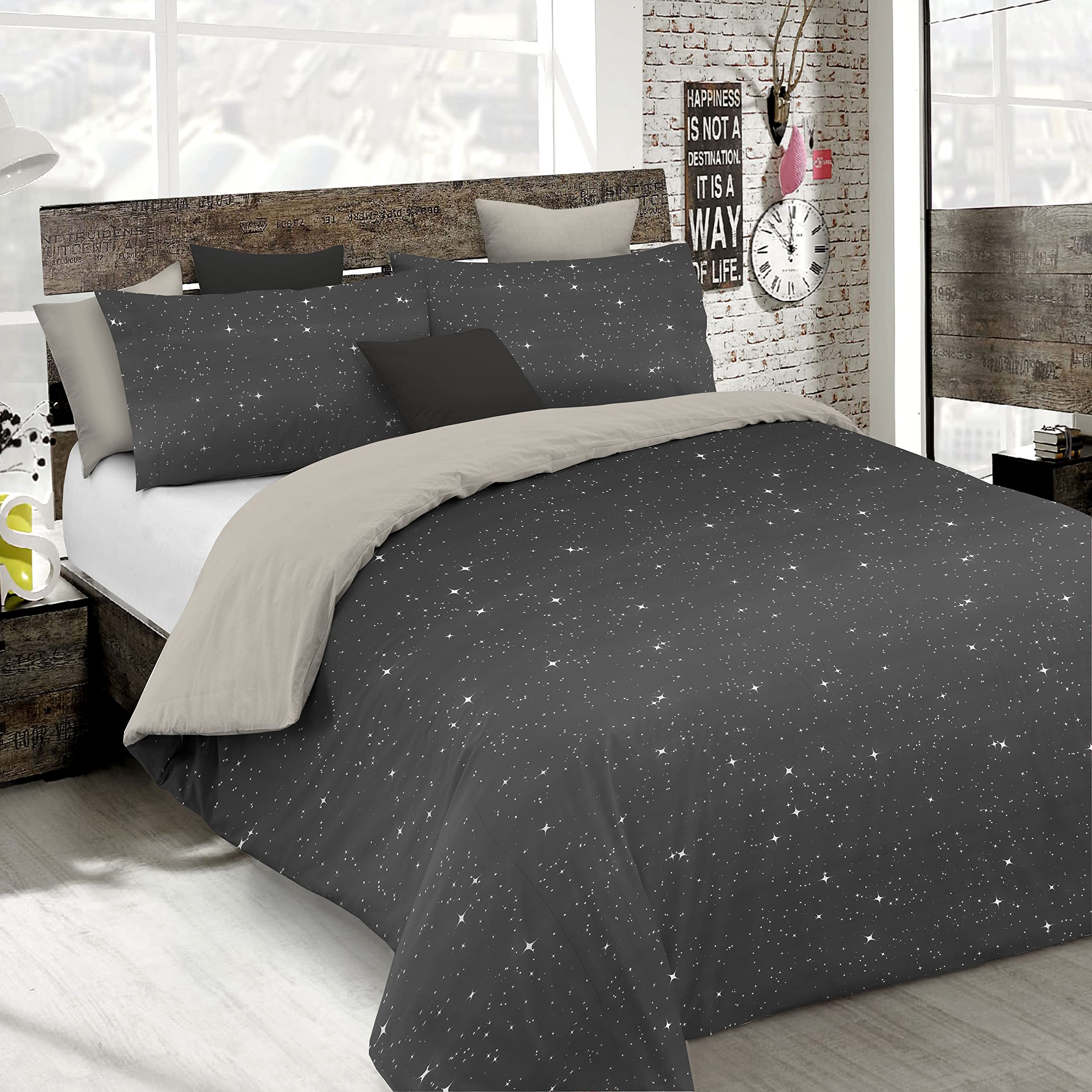 Italian Bed Linen Duvet Cover Fashion, microfiber, Stars Grigio, Single