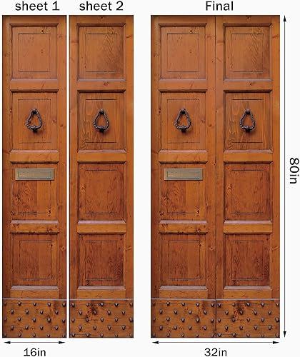 Miniatura 2 de FLFK Adhesivo mural para puerta, madera vintage, despegar y pegar, tamaño combinado 32 x 80 pulgadas, dividido en 2 piezas