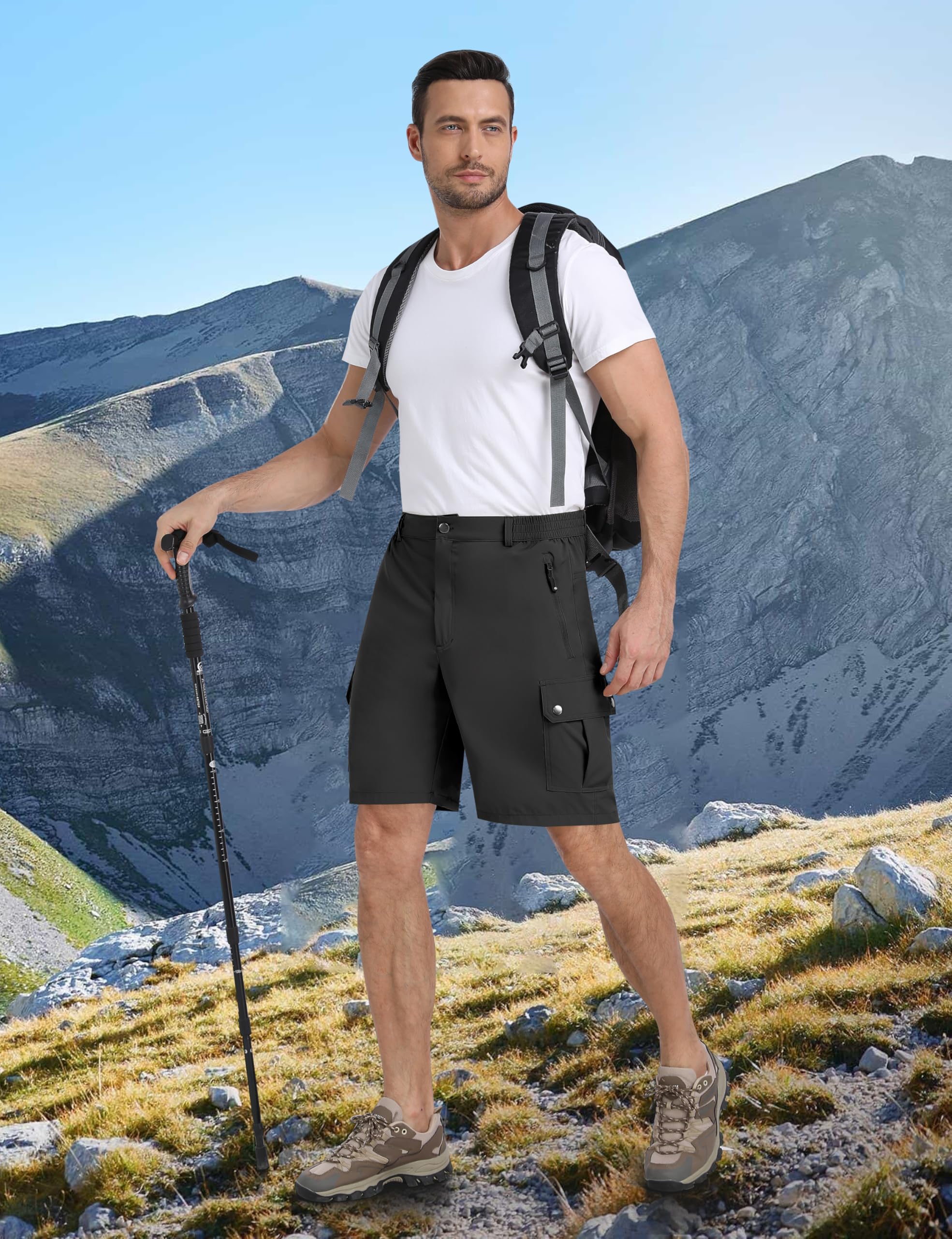 MoFiz Qucik Dry - Pantalones cortos de senderismo para hombre, ligeros, elásticos, para golf, estilo casual, con 5 bolsillos