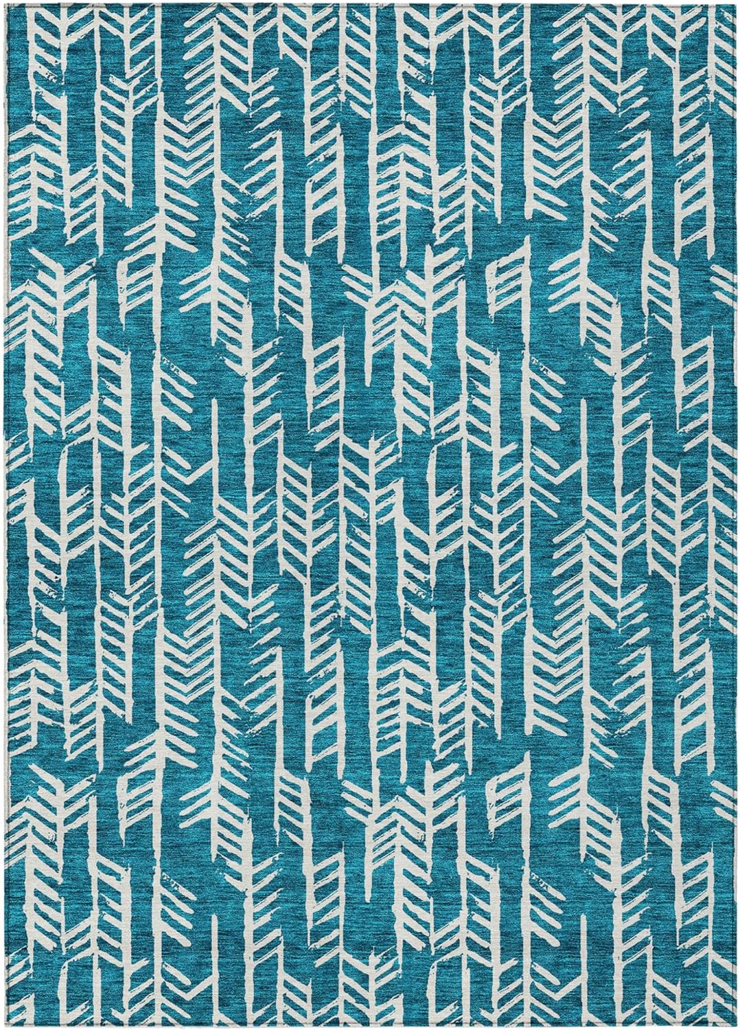 HomeRoots 10' X 14' Teal Blue and Ivory Tribal Washable Indoor Outdoor Area Rug
