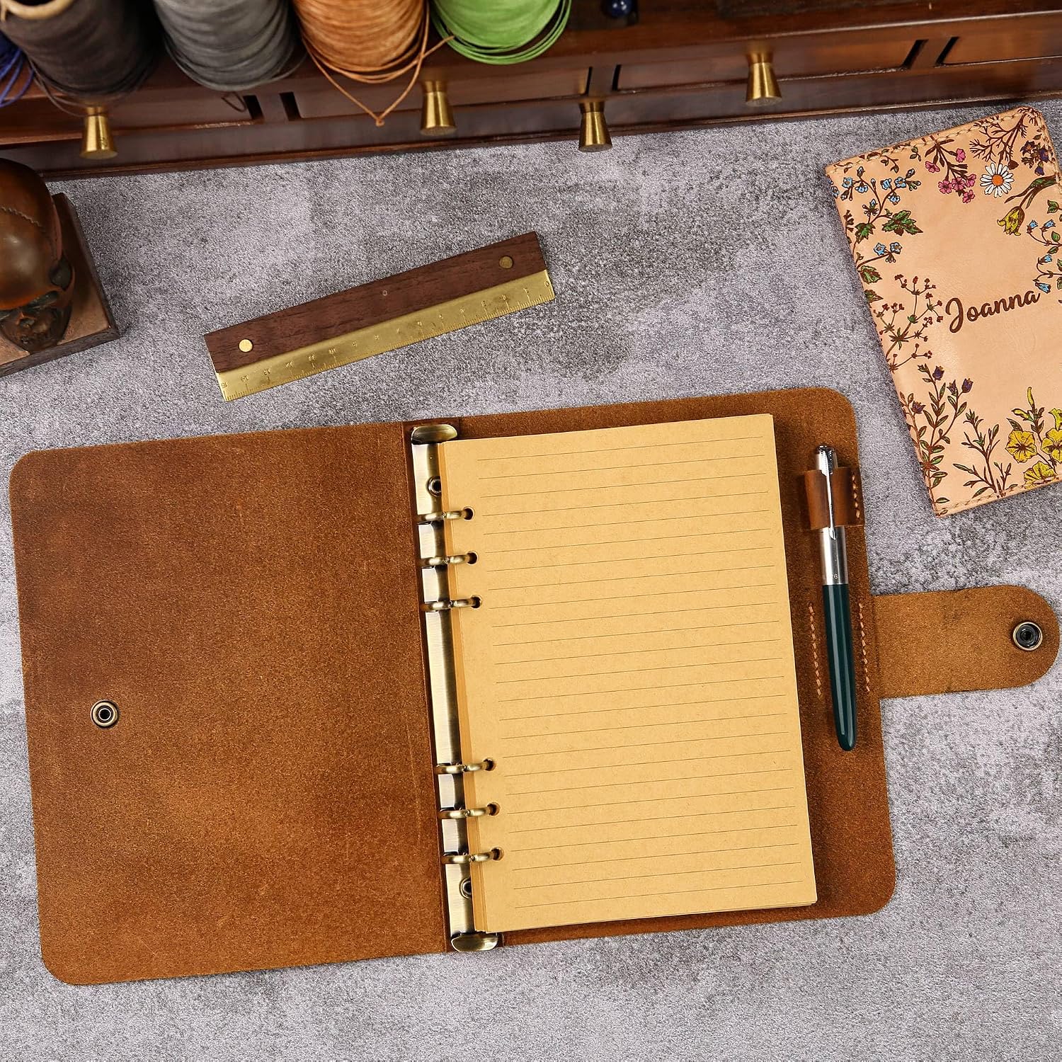 Leather A5 binder planner organiser, Personalized leather journal notebook, leather gift for her V05-LHA5B