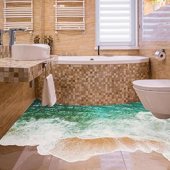 3d Sea Floor Bathroom Stickers Decor - Ocean Beach Vinyl Decals For Bathtub Bath Shower Flooring 16 x 16