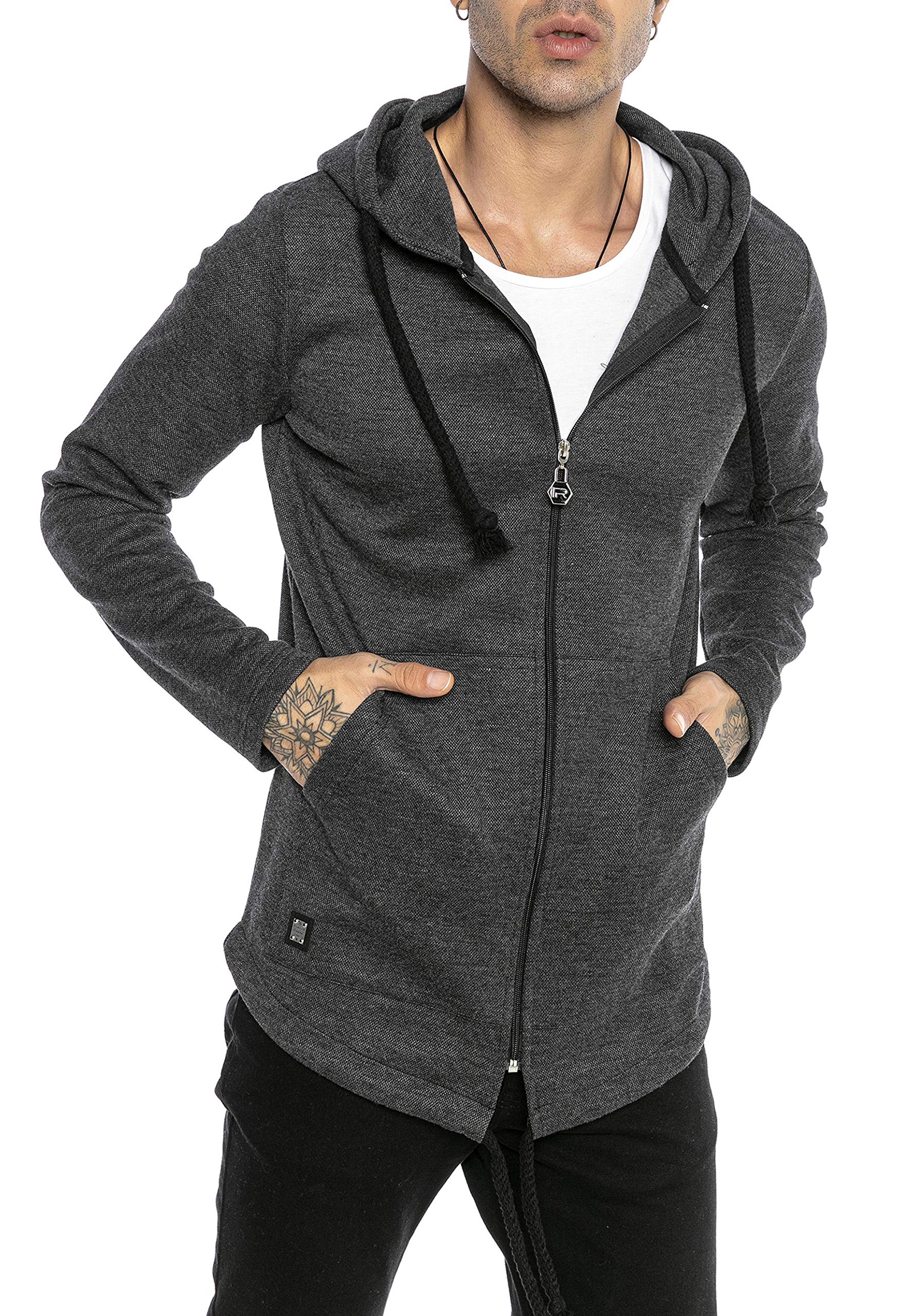 RED BRIDGE Cárdigan para Hombre Suéter con Capucha Sudadera Chaqueta Corte Largo Oversize