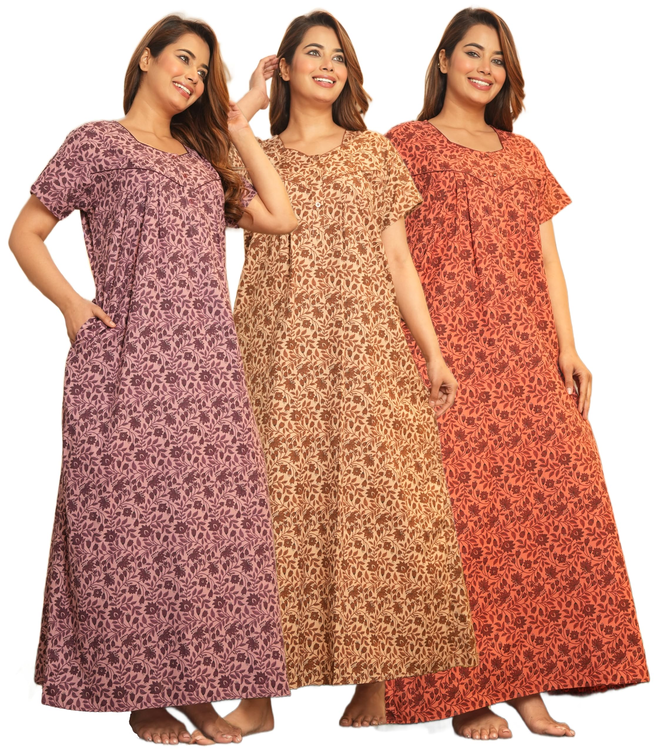 G4Girl Women's Regular Nighty Rajasthani Nighty Rajasthani Gown Jaipuri Nighty Jaipuri Gown Maxi Gown with Pocket - (Combo)