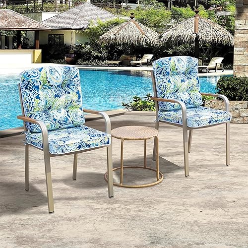 Miniatura 6 de JMKaixin Juego de cojines de asiento y respaldo para exteriores para muebles de patio, cojines para sillas de salón con lazos, cojines resistentes
