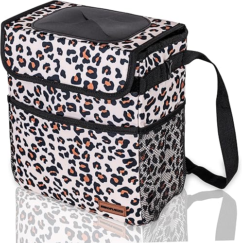 Miniatura 8 de Bonito bote de basura para automóvil con tapa, a prueba de fugas, impermeable, bolsillos de almacenamiento de basura multiusos, organizador