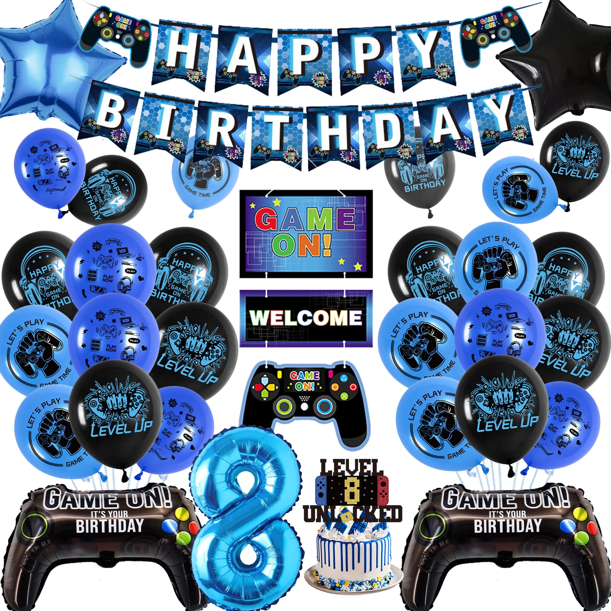 Set Decorazioni Compleanno Bambini 107 Pezzi | Tema Blu Con Striscioni, Palloncini E Tatuaggi - 2