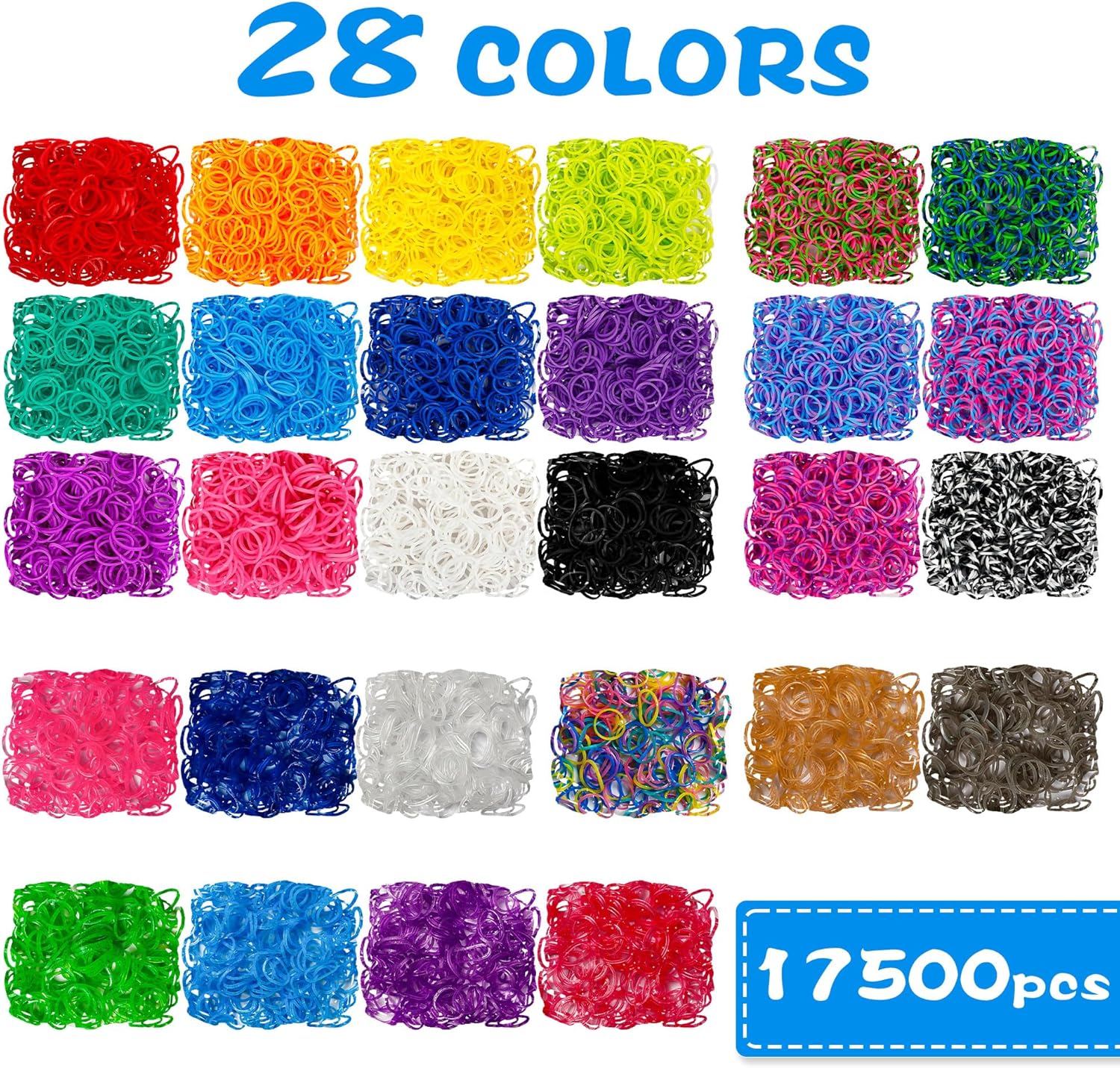INSCRAFT 17500+ Rubber Loom Bands with 3 Layer Deep Blue Container, 28 Colors, 600 S-Clips, 352 Beads, 40 Cartoon Pendant, Bracelet Making Refill Kit for Kids
