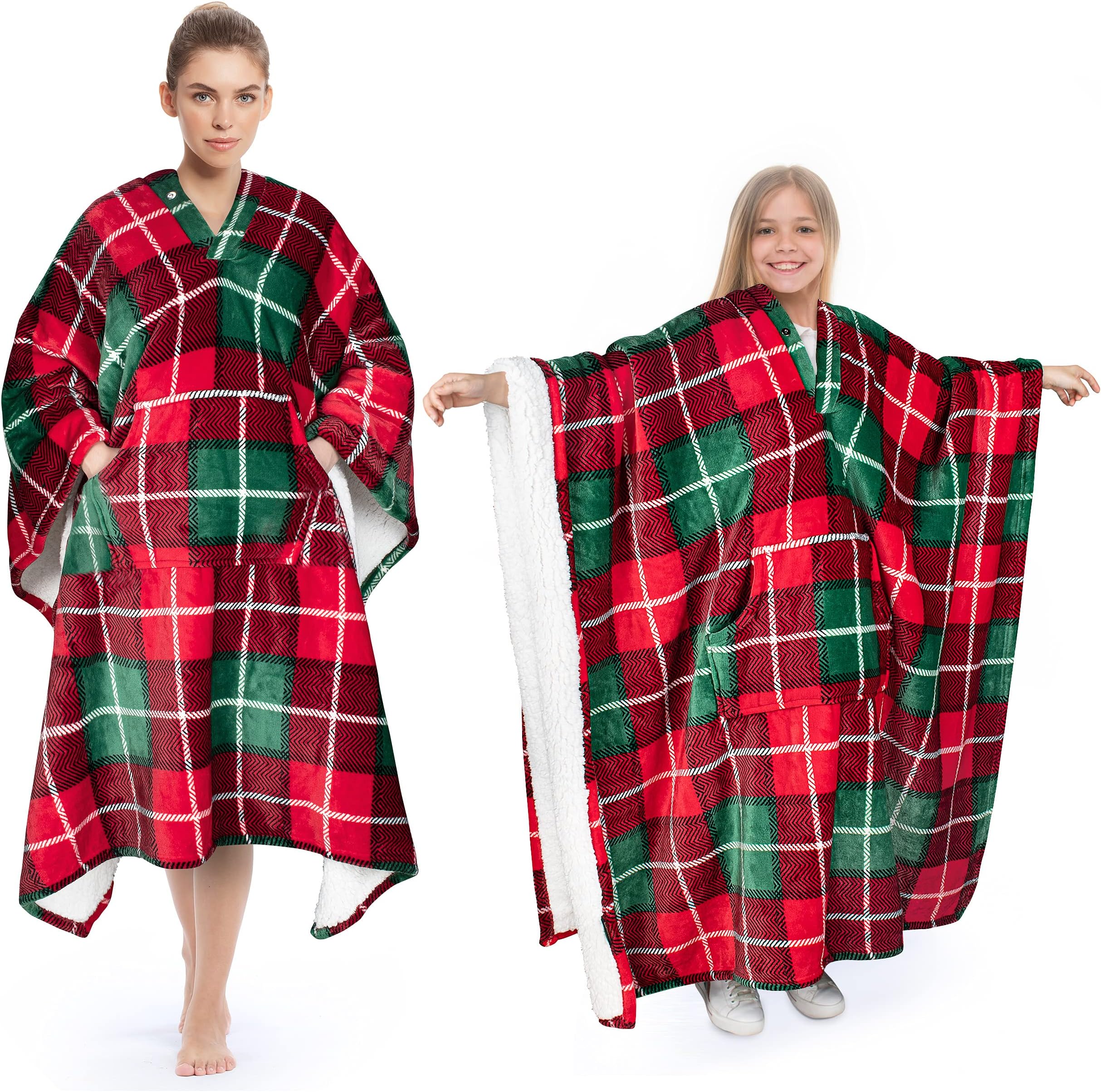 Tirrinia Poncho Blanket Super Soft Comfy Plush Wearable Fleece 2-in-1 Blanket for Adult Women Men Kids