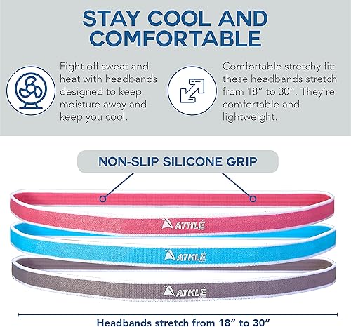 Miniatura 10 de Athlé Skinny Headbands for Women and Men - 6 Pack - Elastic Hair Bands with Non Slip Silicone Grip - Lightweight and Comfortable Thin Headbands