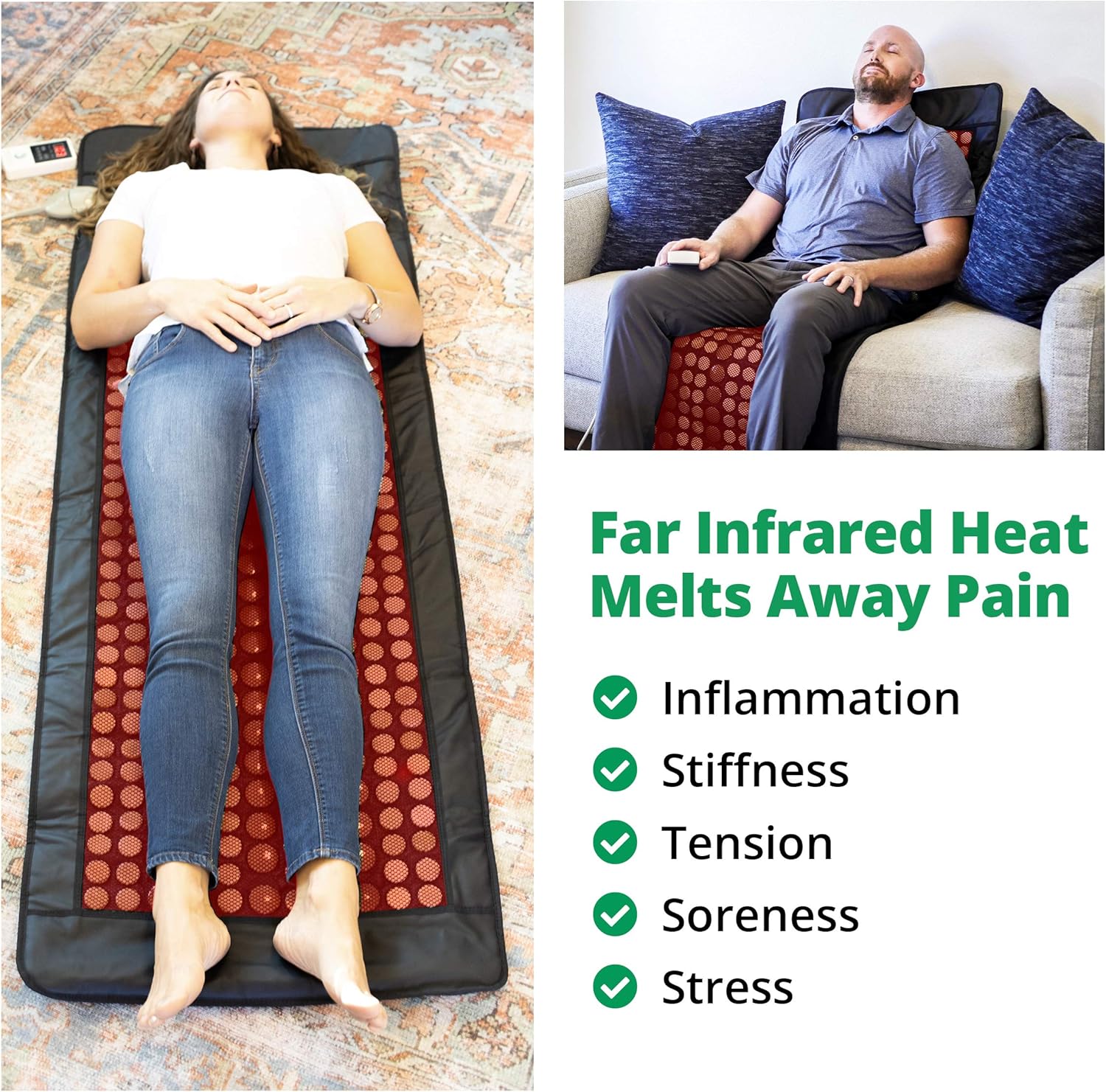 Far Infrared Full Body Heating Pad - EMF-Free Healthy Heat Mat - 312 Jade & 93 Tourmaline Discs - Adjustable Temp 103F-159F - Auto Shut-Off - Pain Relief & Stress Reduction - 68 x 23.5