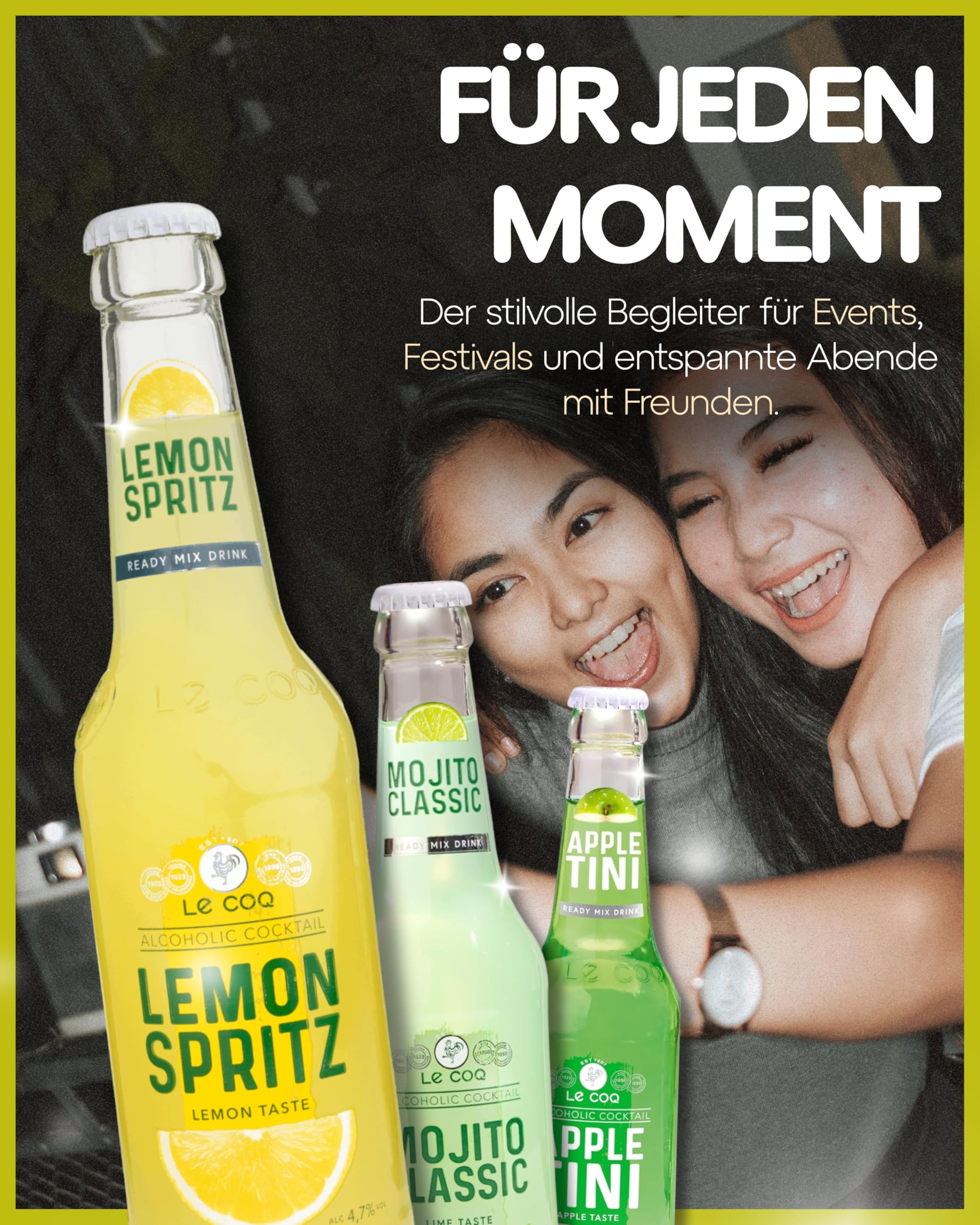 Le Coq Lemon Spritz RTD | 24 x 0,33 L | 4,7% Vol. | Erfrischender Lemon Spritz Cocktail fertig gemixt | Belebender Genuss mit Zitrone, spritzig & leicht | Gekühlt genießen perfekt für Unterwegs