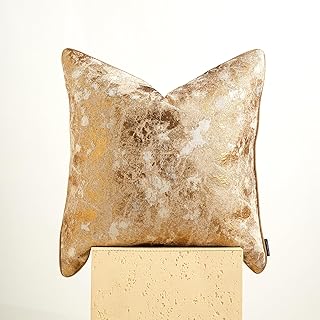THE-TINOART Gold Jacquard Pillow Cover 18x18 - Luxury Metallic Textured ...