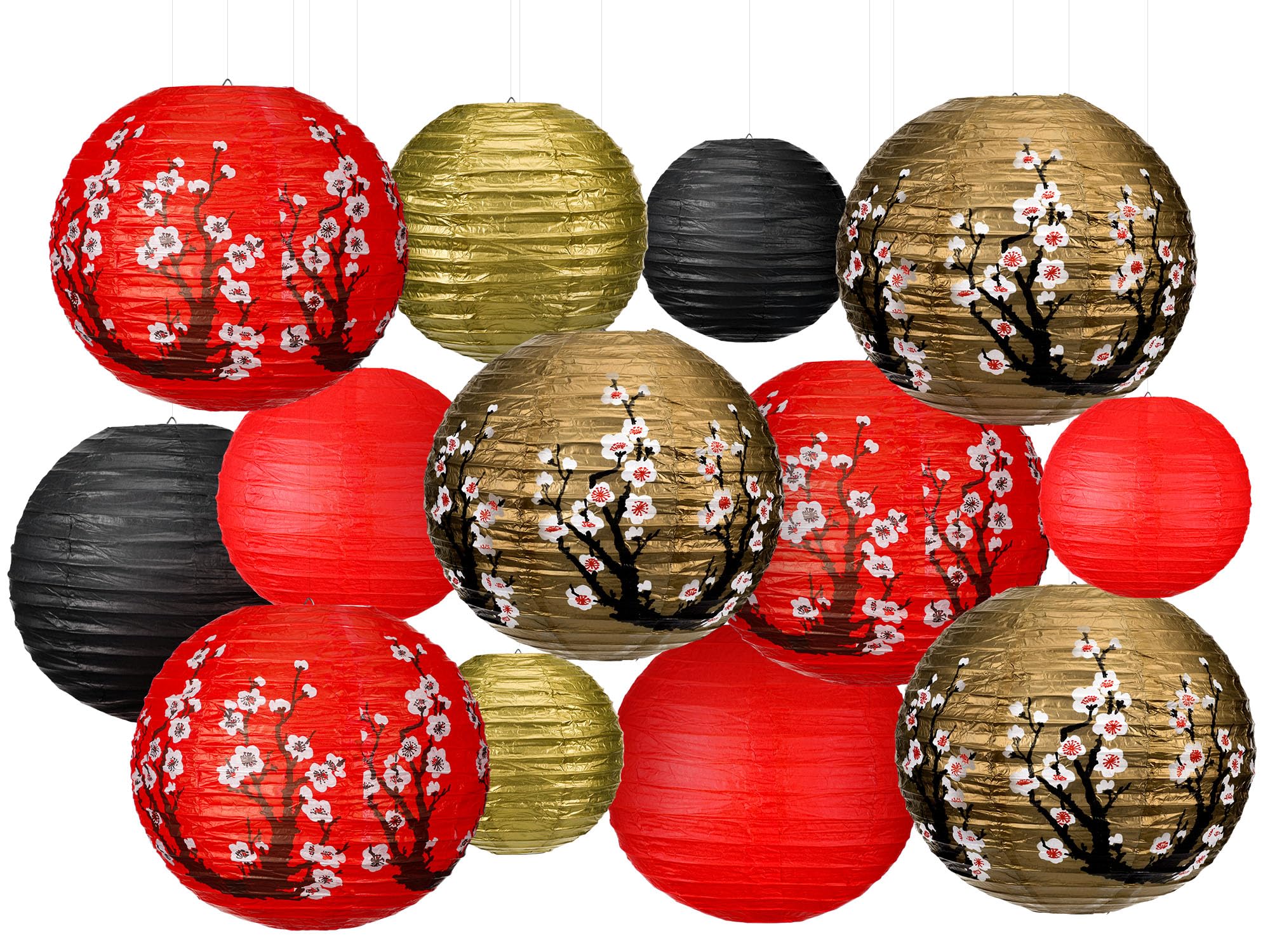 13 Pcs Chinese Japanese Paper Lantern Red Cherry Blossom Decorative Hanging Lantern Hibachi Party Decorations for Chinese New Year Home Restaurant Wedding Decor(Mixed Color)