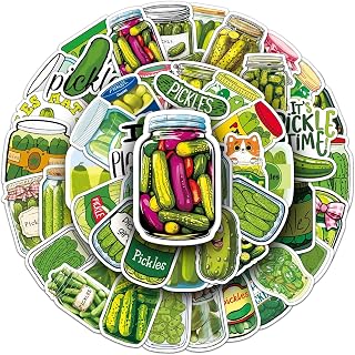 Pickle Stickers,50Pcs Funny for Adults, Cartoon Cucumber Sticker Vinyl Waterproof Stickers for Water Bottle, Laptop, Phone, Skateboard, Scrapbook, Journal, Luggage, Party Supplies